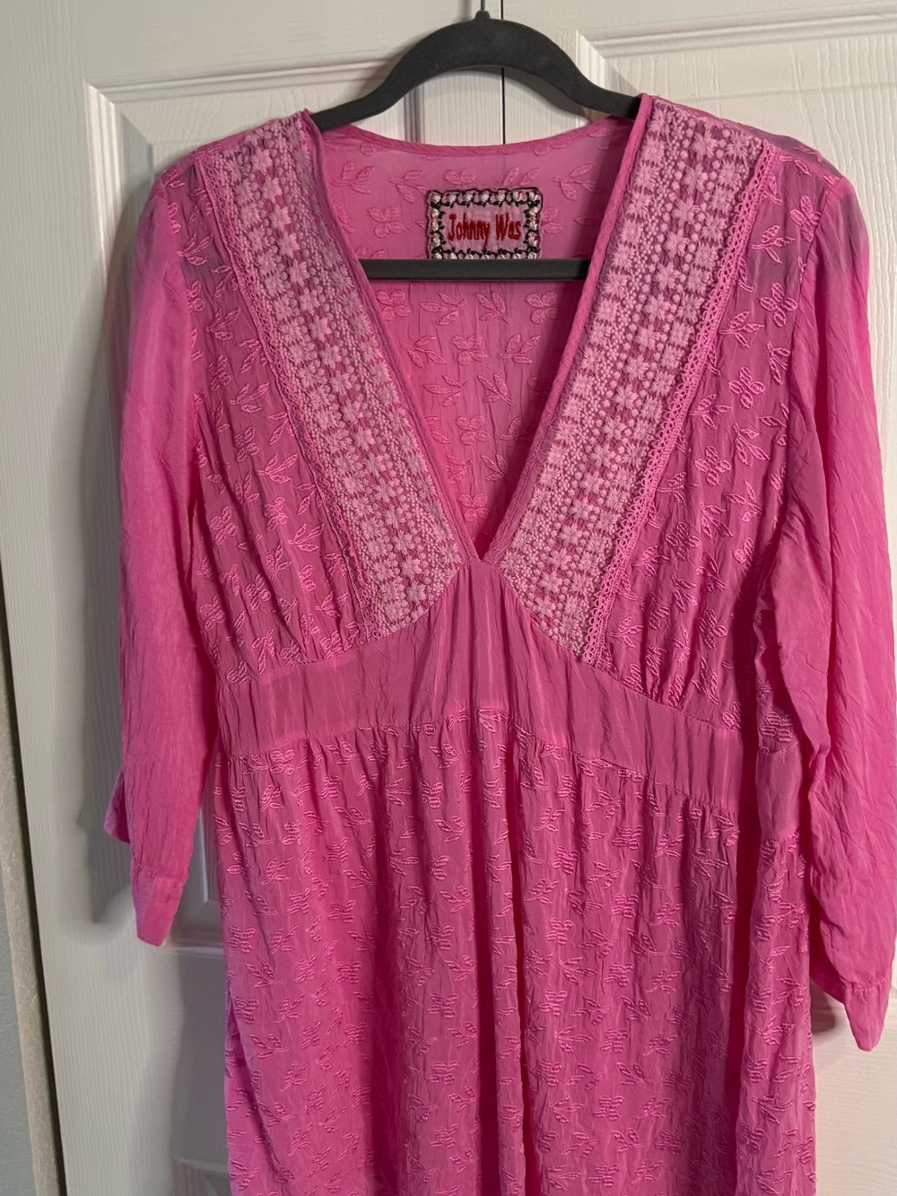 Johnny Was Hot Pink Embroidered V-Neck Tunic